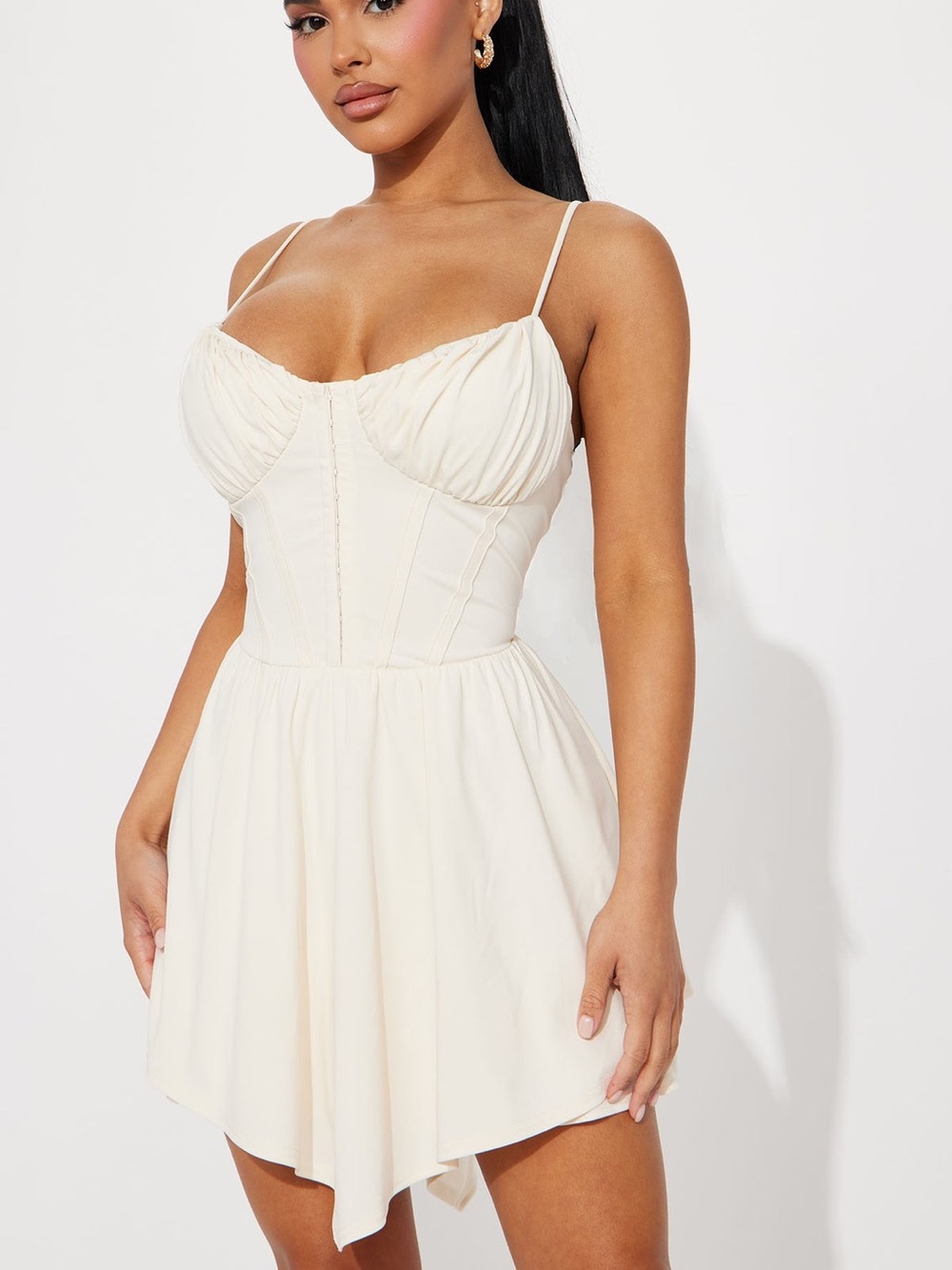Fashion Nova Mallory Mini Dress - Ivory Corset Mini Dress with Spaghetti Straps